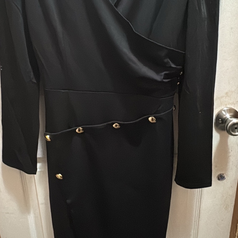 Source Unknown Black Dress with Gold Buttons